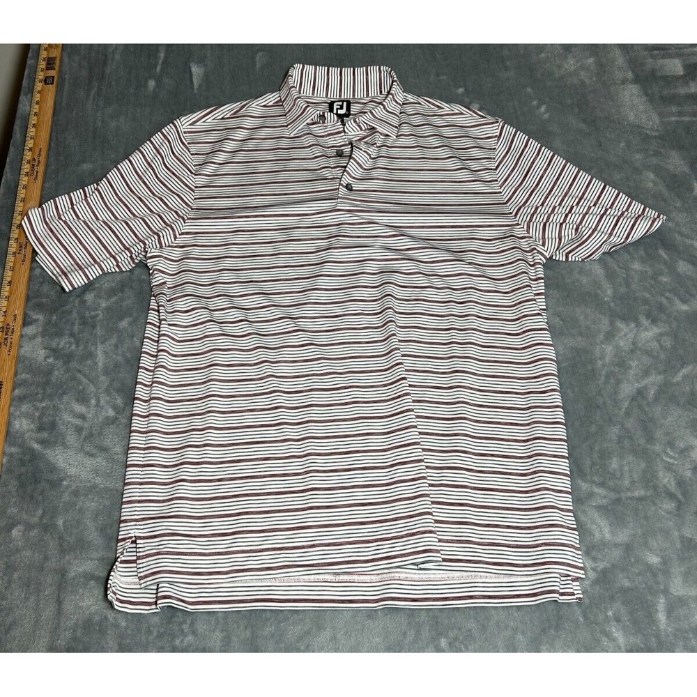 Footjoy Mens XL White Gray Red Striped Short Sleeve Golf Polo Shirt
